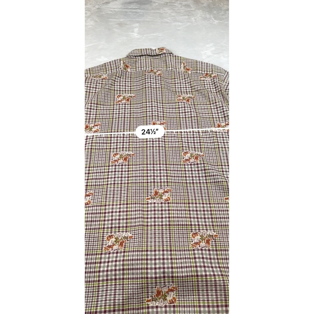 Vintage HIS Mens XL‎ Plaid Horse Carriage Print Button Up Shirt Tru Taper Fit - Picture 5 of 6